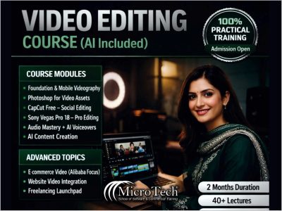 Video Editing Course with AI in Pakistan - Students learning AI-powered video editing at Microtech Institute 2026